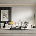 Modern Contemporary Living Room Interior With White Sofa Decorative Artwork Floor Lamp And Area Rug