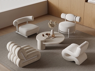 Cream Style Casual Table and Chair Side Table Corner Table Casual Single Person Sofa 3d model