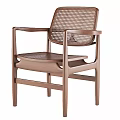 Modern Wooden Single Chair With Woven Backrest And Armrests Minimalist Design