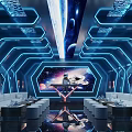 Futuristic Sci Fi KTV Interior With Blue Lights And Space Decor 3d model