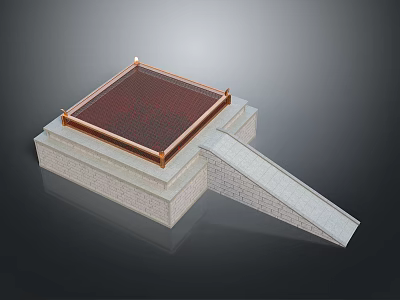 Ancient Architectural Scenery Featuring Square Platform Red Tiled Roof Golden Edge And Gray Stone Ramp 3d model