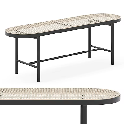 Modern Oval Public Bench With Black Metal Frame And Woven Seat Surface 3d model