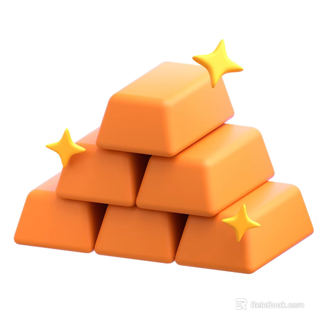 Colorful Decorative Ornament Set with Stacked Orange Blocks and Shining Stars 3d model 