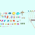 Essential Beach Sports Equipment Including Beach Chairs Umbrellas Life Rings Surfboards And Float Boards