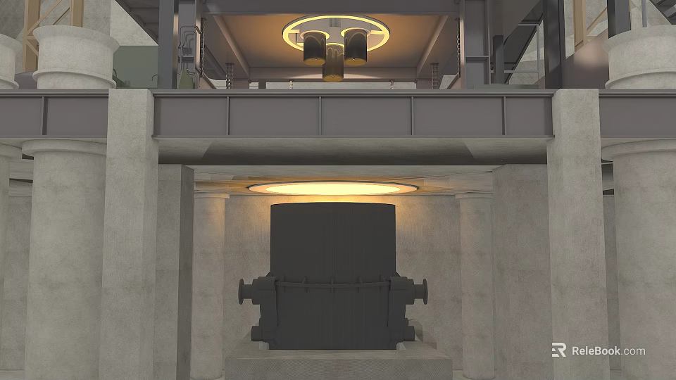 Large Industrial Equipment In Indoor Concrete Structure With Circular Lighting And Platform 3d model 