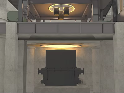 Large Industrial Equipment In Indoor Concrete Structure With Circular Lighting And Platform 3d model