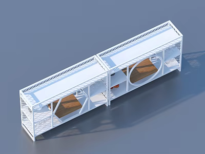 Modern White Metal Storage Shelf with Two Circular Openings and Brown Pads for Home Living 3d model