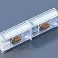 Modern White Metal Storage Shelf with Two Circular Openings and Brown Pads for Home Living