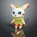 Adorable Fantasy Game Character With Big Ears Mask Leaf Outfit And Stick