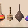 Colorful And Wooden Spinning Tops With Various Designs And Vibrant Colors