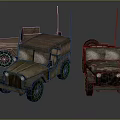 Vintage Military Jeeps With Rustic Bodies And Antennas On Gray Background