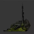 Ancient Carved Throne With Rocky Base Stone Steps And Green Moss