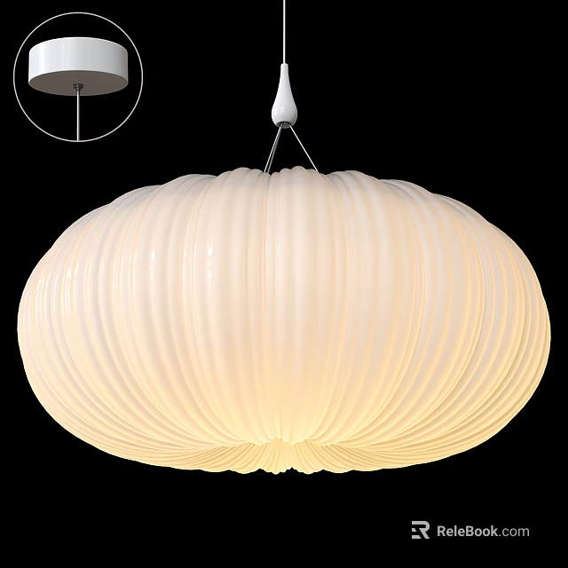 White Pleated Pendant Light Round Shape Modern Design For Interior Decoration 3d model 