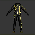 Black And Yellow Hooded Outfit With Striped Design Gloves And Shoes 3d model