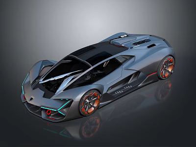 Futuristic Silver Sports Car With Aerodynamic Body And Orange Accent Wheels 3d model