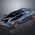 Futuristic Silver Sports Car With Aerodynamic Body And Orange Accent Wheels