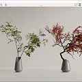 Two Minimalist Gray Vases With Green Branches And Red Flowers For Indoor Decor