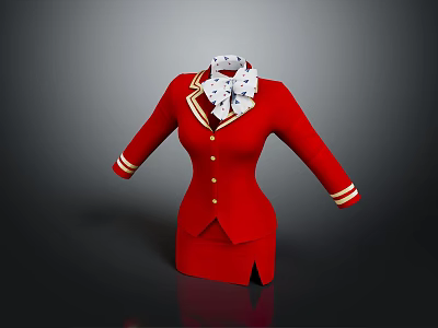 Red Women's Formal Dress with White Bow Tie and Gold Striped Cuffs 3d model