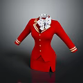 Red Women's Formal Dress with White Bow Tie and Gold Striped Cuffs