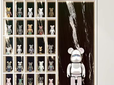 Modern Decorative Cabinet With Grid Shelf Design Displaying Colorful Toy Figures And Accent Figure 3d model
