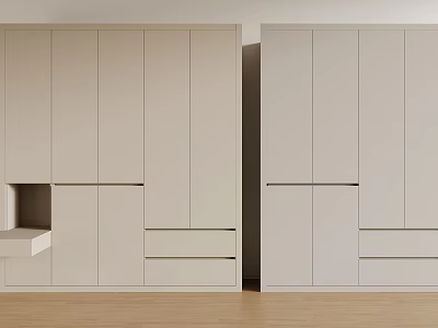 Modern Minimalist Wardrobe Interior Design With Light Colored Doors And Functional Drawers 3d model