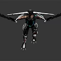 Futuristic Game Movie Character with Black Blue Tech Armor and Glowing Weapons in Combat Stance