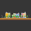 Colorful Residential Buildings Layout With Central Green Square Roads And Vehicles