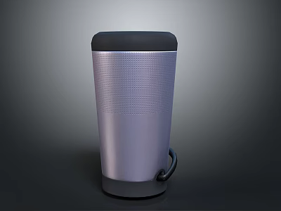 Modern Silver Metal Trash Can With Black Lid Textured Surface And Side Handle 3d model