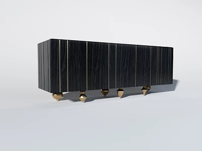 Modern Black Wooden Entryway Console Cabinet With Gold Metal Legs And Storage Design 3d model