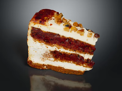 Tasty Homemade Layered Cake With Red Cake Layers White Cream And Nut Topping 3d model