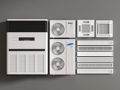 Assorted Air Conditioner Fans Including Floor Standing And Wall Mounted Types For Home Use 3d model