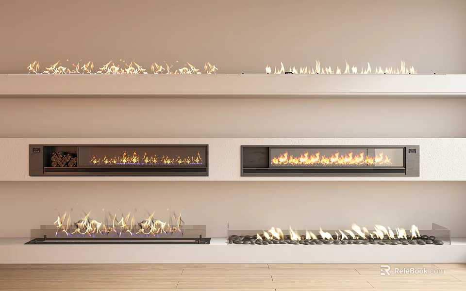 Modern Indoor Fireplaces With Sleek Design And Realistic Flame Effects 3d model 