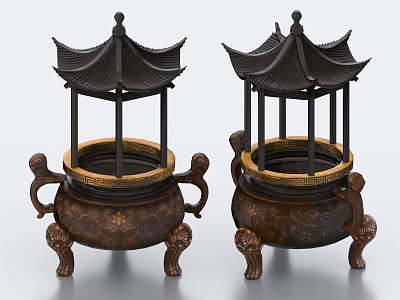 Traditional Chinese Garden Landscape Decorative Pavilion With Bronze Base And Carved Patterns 3d model