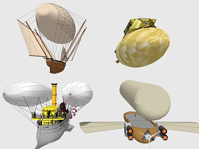 Colorful Amusement Rides Featuring Airship Sail Egg Shaped And Winged Designs 3d model