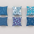 Various Blue Decorative Throw Pillows with Snowflake Tree and Star Patterns 3d model