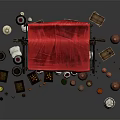 Traditional Market Stall With Red Canopy Wooden Crates Clay Pots And Oranges