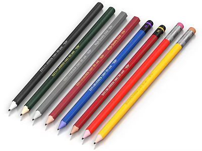 Assorted Colored Pencils in Neat Arrangement for Art and Drawing Projects 3d model