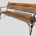 Classic Outdoor Wooden Bench with Metal Frame and Armrests for Garden Patio Use