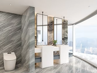 Hotel bathroom faucet washbasin toilet mirror cabinet combination 3d model