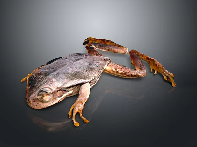 Detailed Brown Frog With Stretched Limbs On Smooth Reflective Surface 3d model