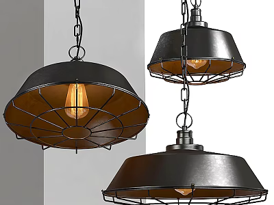 Industrial Style Black Metal Pendant Lights With Mesh Design And Hanging Bulbs 3d model