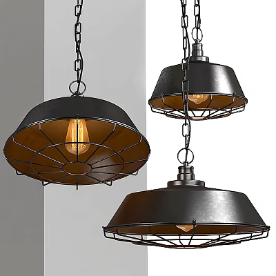 Industrial Style Black Metal Pendant Lights With Mesh Design And Hanging Bulbs 3d model