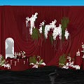 Elegant Red Curtain Photo Spot With White Green Floral Decor And Ornaments