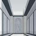 Modern Interior Design Space With Large Glass Windows Wavy Textured Wall And Circular Decoration