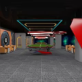 Modern Billiard Room With Green Felt Tables Red Legs 8 Ball Decor And LED Lights