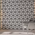 Purple Embossed Pattern Background Wall With Pink Chair Floor Lamp Green Plant And Round Rug