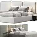 Modern Elegant Background Double Bed With Upholstered Headboard Gold Trim Nightstands And Soft Pillows