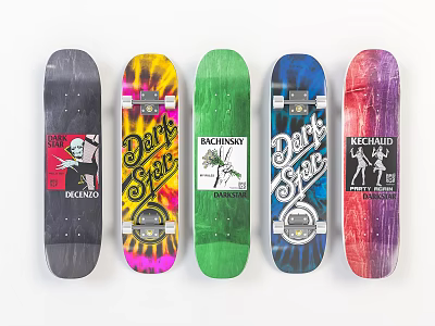 Colorful Skateboards With Different Colors Unique Graphics And Brand Logos Displayed 3d model