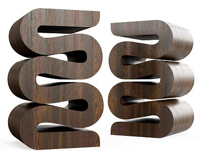 Wooden Side Tables With Modern Curved Spiral Design And Natural Wood Grain 3d model