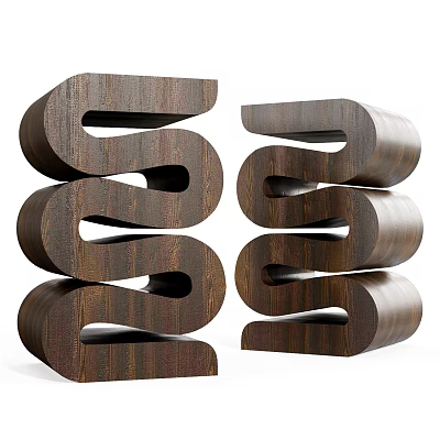 Wooden Side Tables With Modern Curved Spiral Design And Natural Wood Grain 3d model